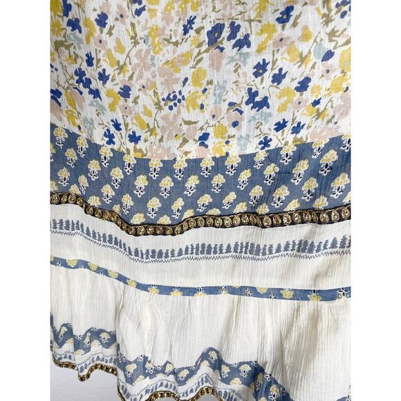 Free People Women's Gardenia Tunic Cream Blue Yellow Embellished Large - Picture 9 of 16